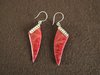 Silver Red Coral Tusk / Tooth Earrings