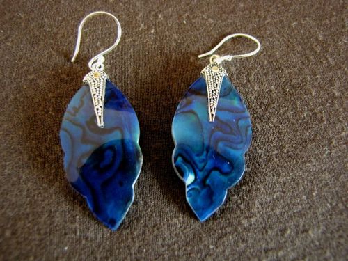 Silver Sea Blue Leaf Shape Earrings