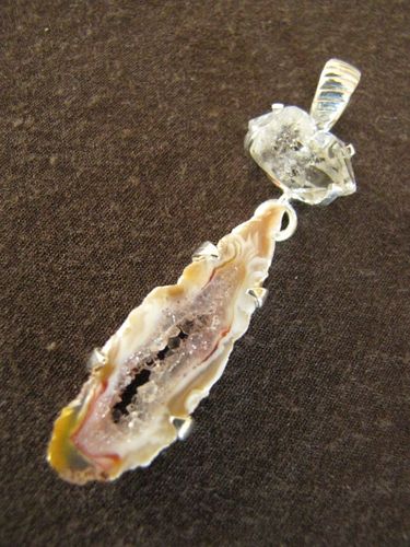 Silver Agate Drusy and Crystal Pendant
