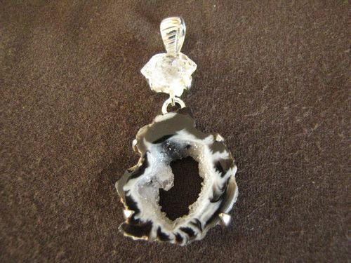 Silver Agate Drusy and Crystal Pendant