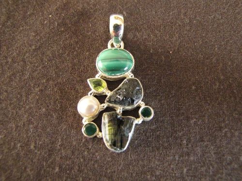 Silver Green Gemstones Pendant