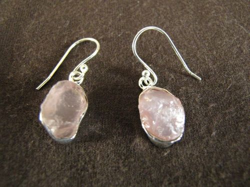 Silver Rough Rose Quartz Earrings