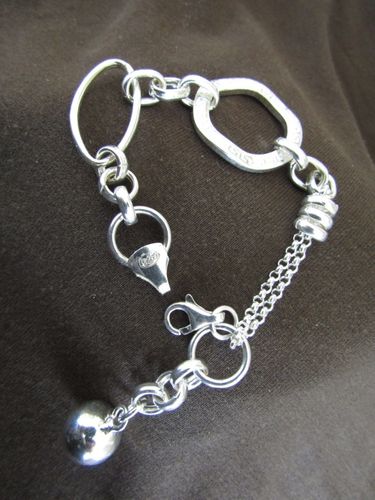 Silver Greek Key and Ball Charm Bracelet