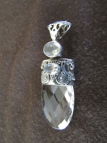 Silver Crystal Quartz Drop Pendant