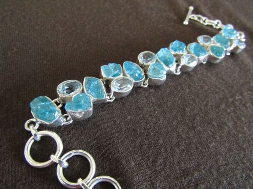 Silver Blue Topaz Rough Apatite Bracelet