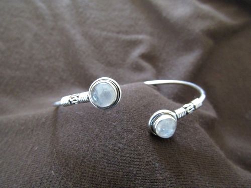 Silver Open Front Moonstones Bangle