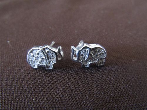 Silver Cubic Zirconia Elephant Earrings